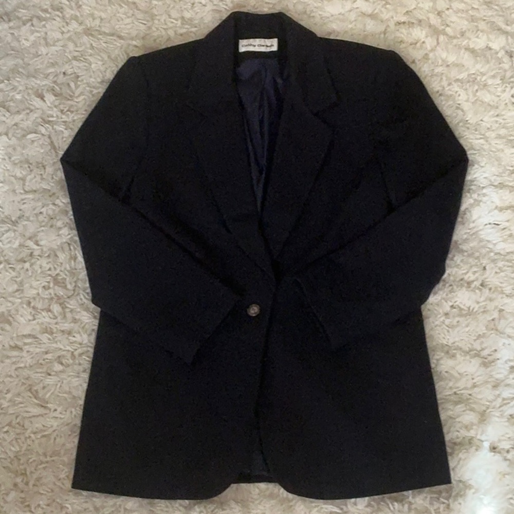 VINTAGE 80s 90s Navy Blue Wool Blazer